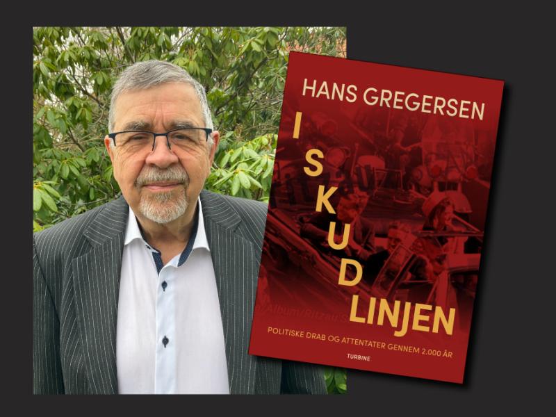 Foto af Hans Gregersen og bogen I skudlinjen 