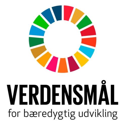FN’s Verdensmål: farvet ring og teksten ‘Verdensmål for bæredygtig udvikling’.